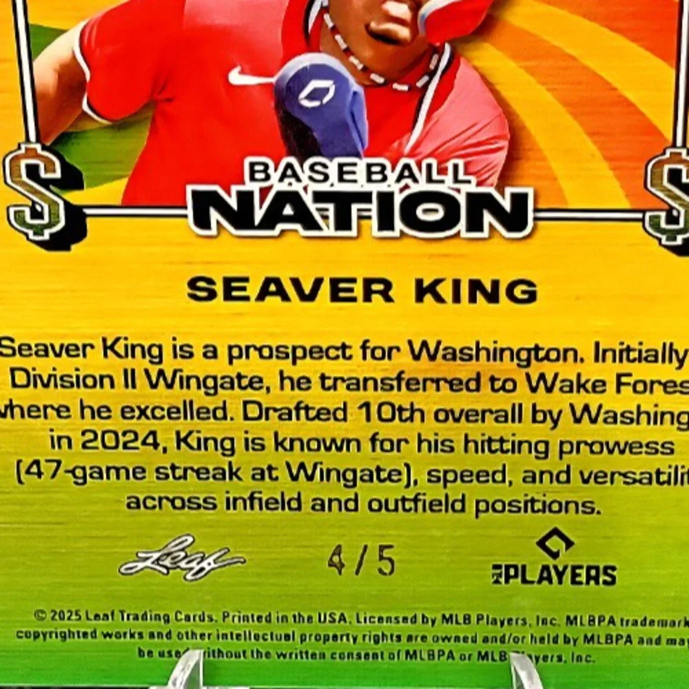 2025 Seaver King 4/5 Bonus Baby Washington Nationals Top Prospect